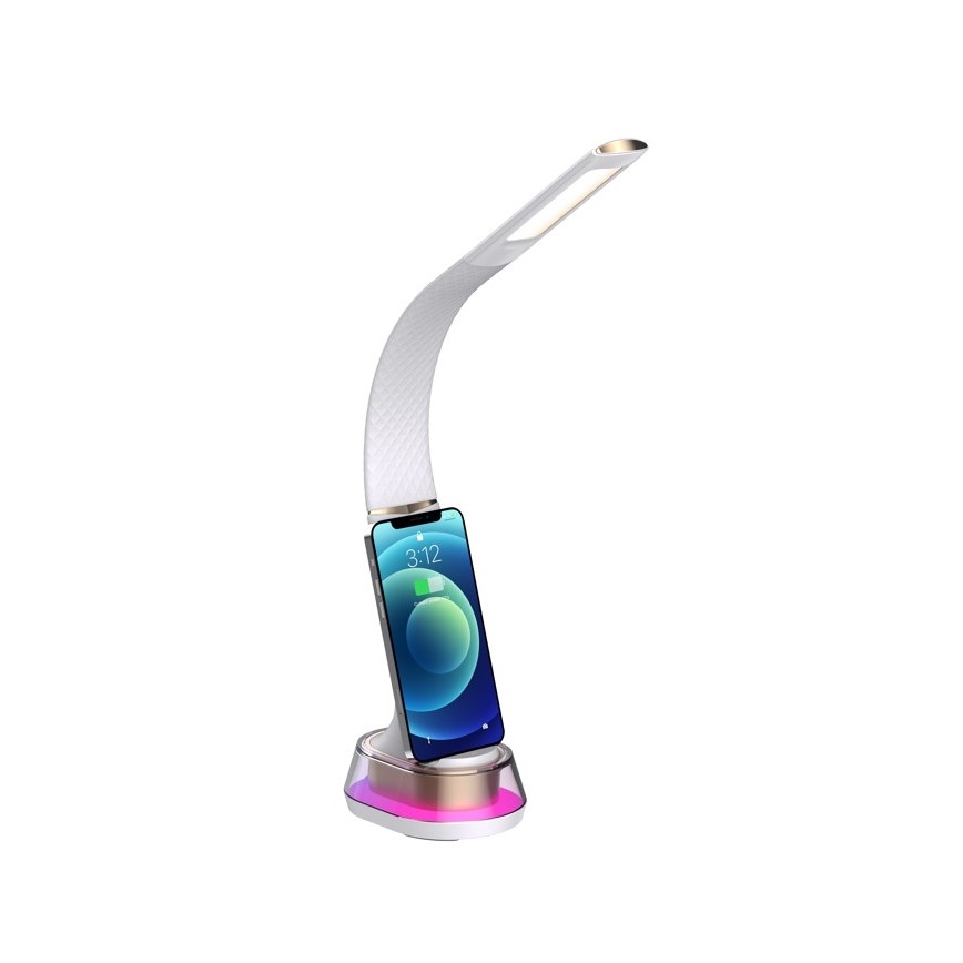 Lámpara de mesa LED RGB regulable con cargador inalámbrico CORELLA LED/7W/12/230V blanco