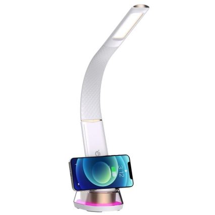 Lámpara de mesa LED RGB regulable con cargador inalámbrico CORELLA LED/7W/12/230V blanco