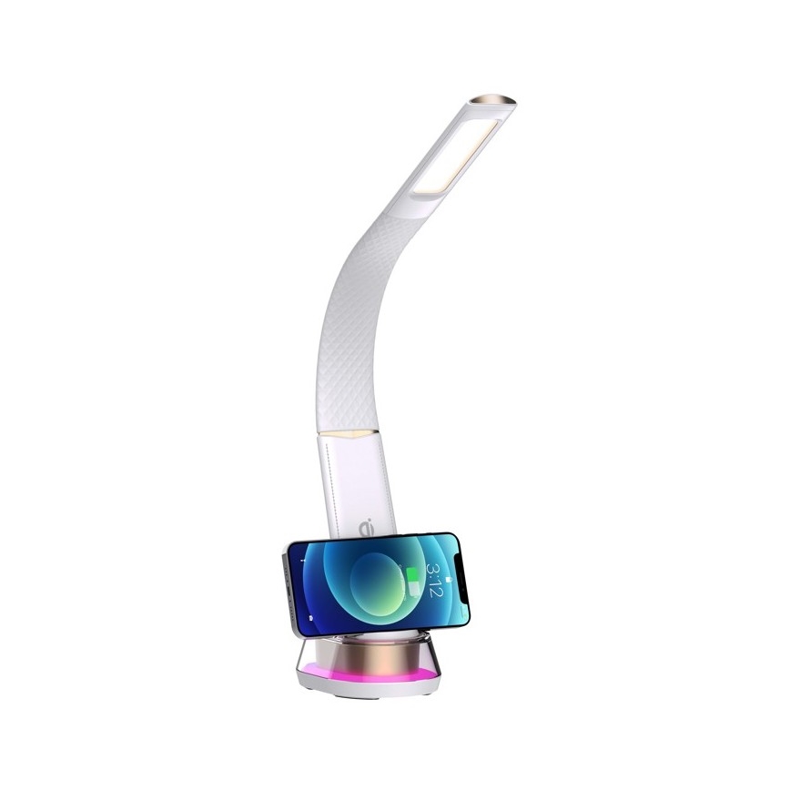 Lámpara de mesa LED RGB regulable con cargador inalámbrico CORELLA LED/7W/12/230V blanco