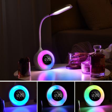 Lámpara de mesa LED RGBW regulable con despertador FALCON LED/10W/12V