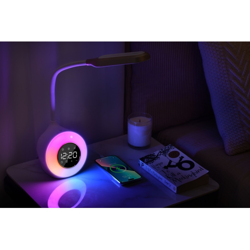 Lámpara de mesa LED RGBW regulable con despertador FALCON LED/10W/12V