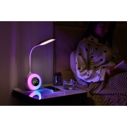 Lámpara de mesa LED RGBW regulable con despertador FALCON LED/10W/12V