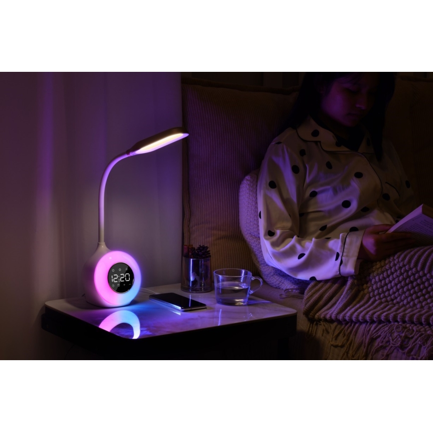 Lámpara de mesa LED RGBW regulable con despertador FALCON LED/10W/12V