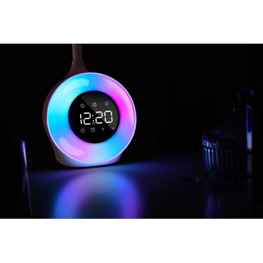 Lámpara de mesa LED RGBW regulable con despertador FALCON LED/10W/12V