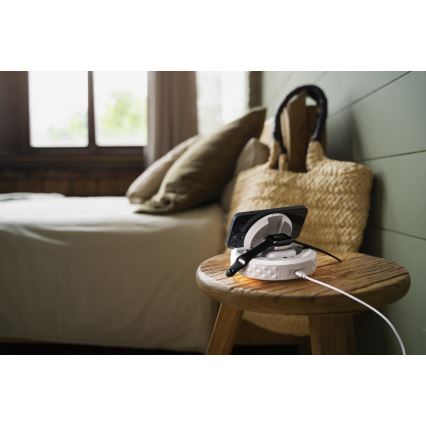Reloj despertador con pantalla LCD y inalámbrico Qi con cargador 27W/9V 220 mAh blanco
