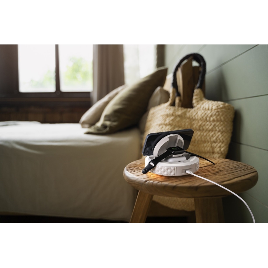 Reloj despertador con pantalla LCD y inalámbrico Qi con cargador 27W/9V 220 mAh blanco