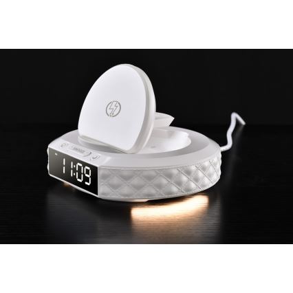 Reloj despertador con pantalla LCD y inalámbrico Qi con cargador 27W/9V 220 mAh blanco