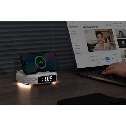 Reloj despertador con pantalla LCD y inalámbrico Qi con cargador 27W/9V 220 mAh blanco