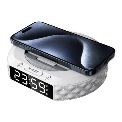 Reloj despertador con pantalla LCD y inalámbrico Qi con cargador 27W/9V 220 mAh blanco