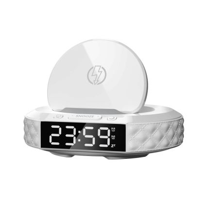 Reloj despertador con pantalla LCD y inalámbrico Qi con cargador 27W/9V 220 mAh blanco
