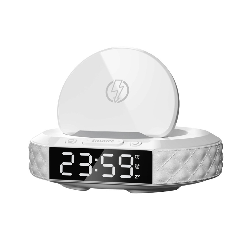 Reloj despertador con pantalla LCD y inalámbrico Qi con cargador 27W/9V 220 mAh blanco