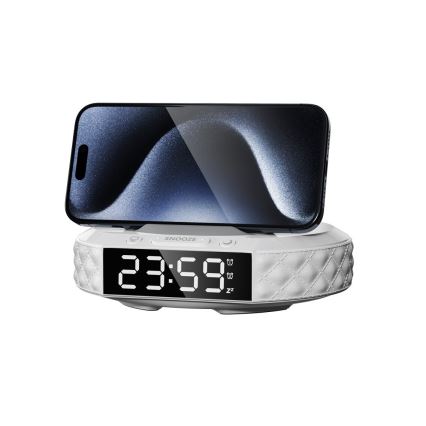Reloj despertador con pantalla LCD y inalámbrico Qi con cargador 27W/9V 220 mAh blanco