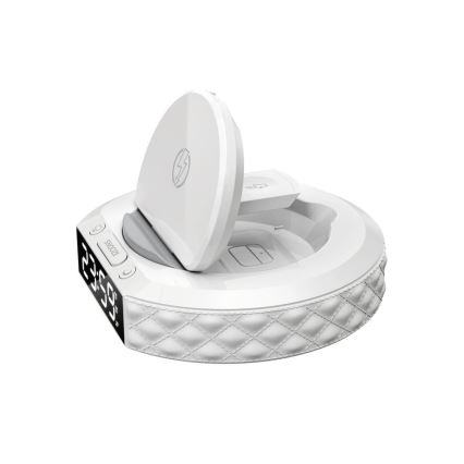 Reloj despertador con pantalla LCD y inalámbrico Qi con cargador 27W/9V 220 mAh blanco