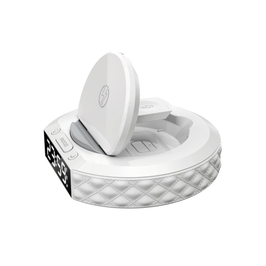 Reloj despertador con pantalla LCD y inalámbrico Qi con cargador 27W/9V 220 mAh blanco