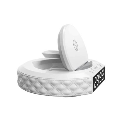 Reloj despertador con pantalla LCD y inalámbrico Qi con cargador 27W/9V 220 mAh blanco