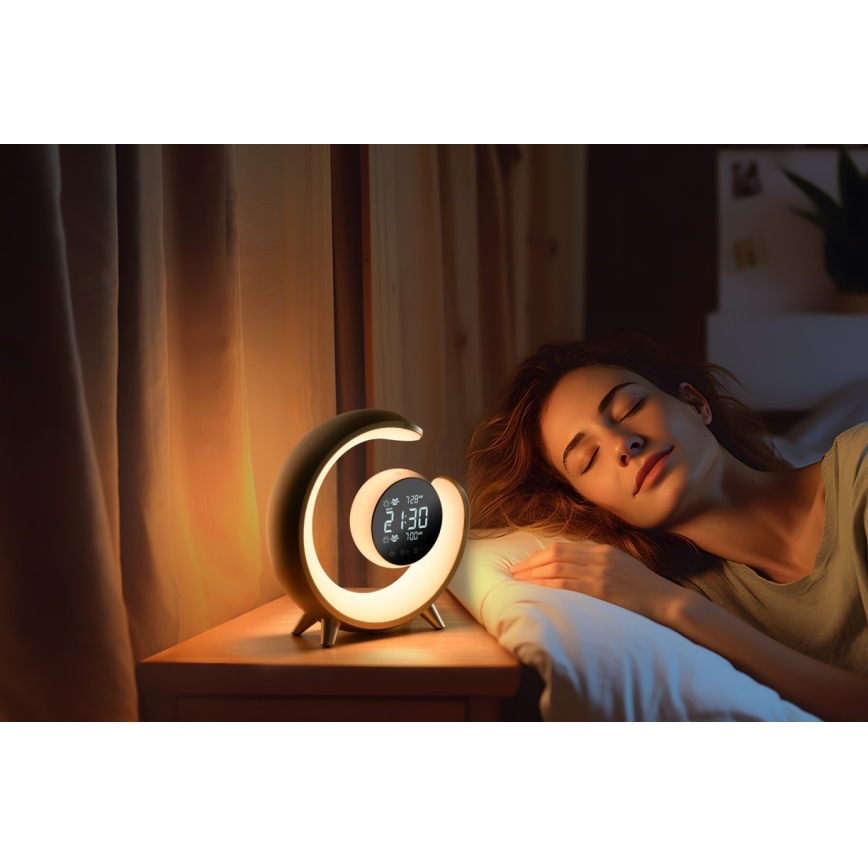 Lámpara de mesa LED RGBW regulable con despertador LED/20W/5V USB plateada