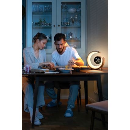 Lámpara de mesa LED RGBW regulable con despertador LED/20W/5V USB plateada