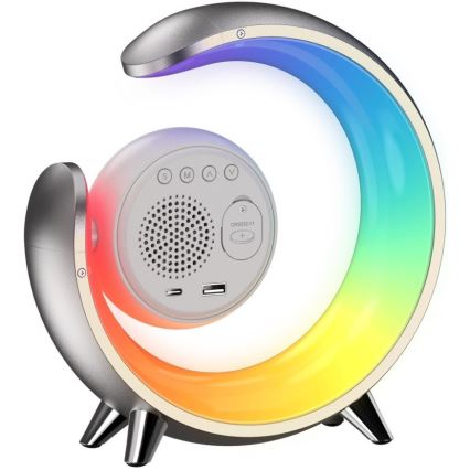 Lámpara de mesa LED RGBW regulable con despertador LED/20W/5V USB plateada