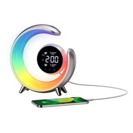 Lámpara de mesa LED RGBW regulable con despertador LED/20W/5V USB plateada