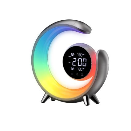 Lámpara de mesa LED RGBW regulable con despertador LED/20W/5V USB plateada