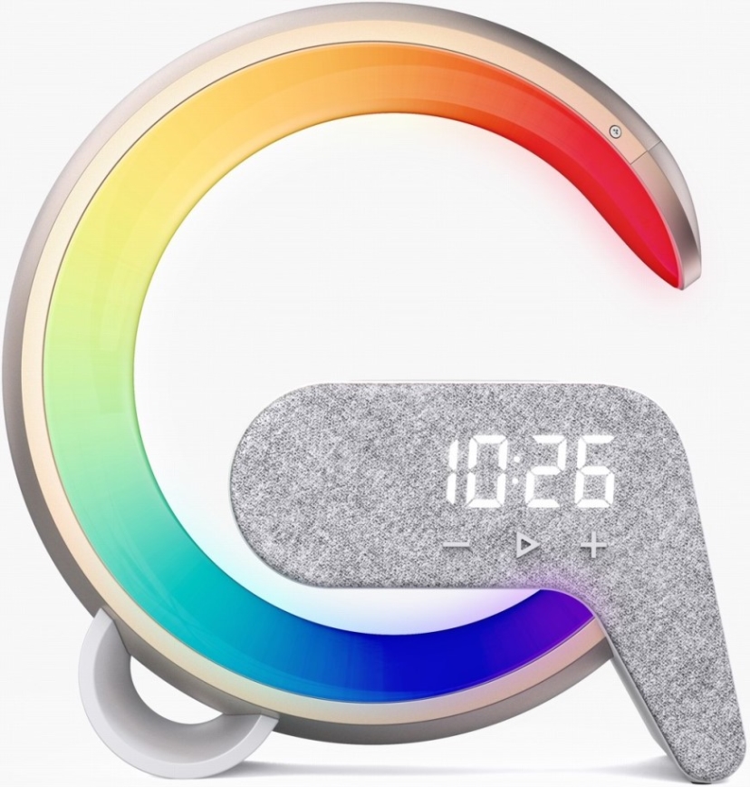 Immax 08986L - Lámpara LED RGB regulable con despertador y carga Qi 30W/230V dorado