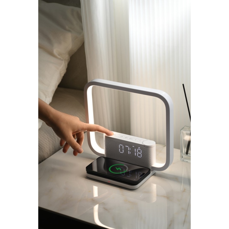 Lámpara de mesa LED regulable con despertador y Qi cargando LED/18W/230V blanco