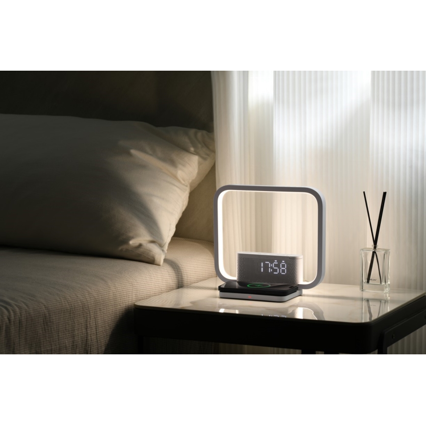Lámpara de mesa LED regulable con despertador y Qi cargando LED/18W/230V blanco