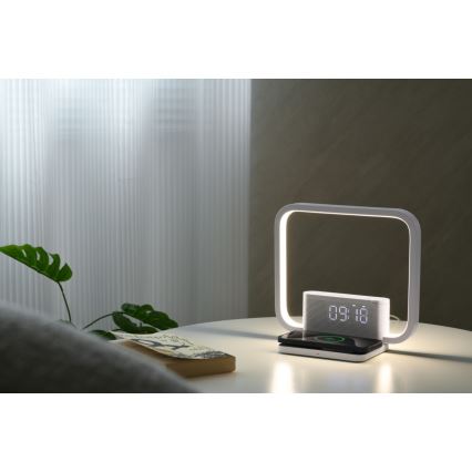 Lámpara de mesa LED regulable con despertador y Qi cargando LED/18W/230V blanco