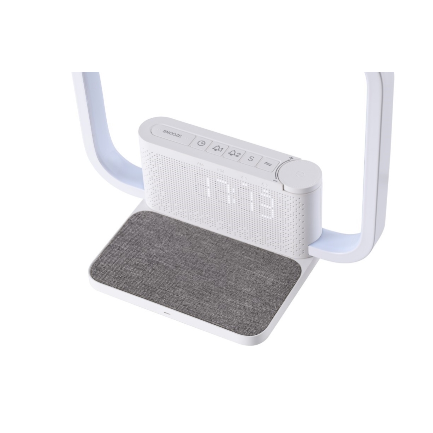 Lámpara de mesa LED regulable con despertador y Qi cargando LED/18W/230V blanco