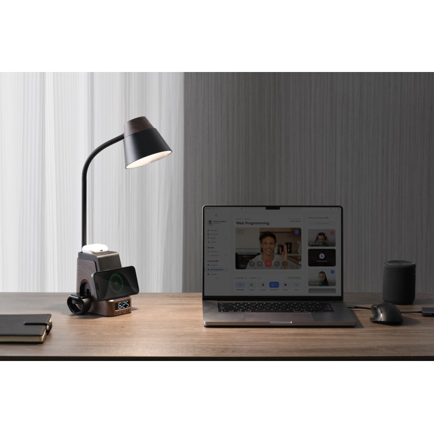 LED+CCT Lámpara de mesa regulable con carga inalámbrica QI IDEAL LED/8W/230V 2700/4000/5000K marrón