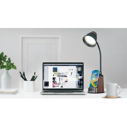 LED+CCT Lámpara de mesa regulable con carga inalámbrica QI IDEAL LED/8W/230V 2700/4000/5000K marrón