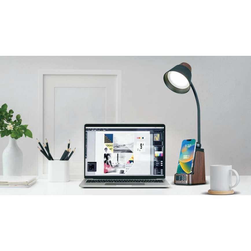 LED+CCT Lámpara de mesa regulable con carga inalámbrica QI IDEAL LED/8W/230V 2700/4000/5000K marrón