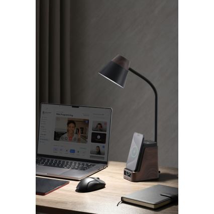 LED+CCT Lámpara de mesa regulable con carga inalámbrica QI IDEAL LED/8W/230V 2700/4000/5000K marrón