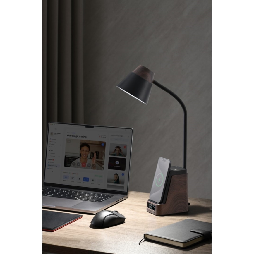 LED+CCT Lámpara de mesa regulable con carga inalámbrica QI IDEAL LED/8W/230V 2700/4000/5000K marrón