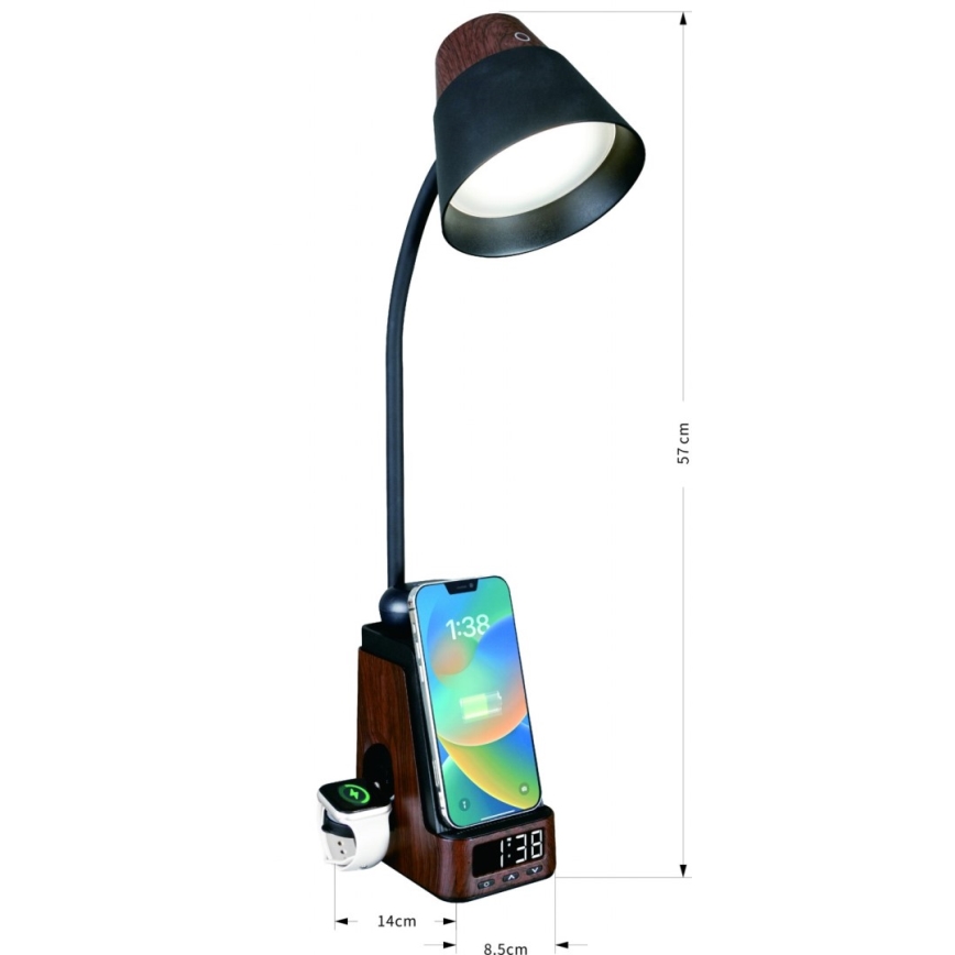 LED+CCT Lámpara de mesa regulable con carga inalámbrica QI IDEAL LED/8W/230V 2700/4000/5000K marrón