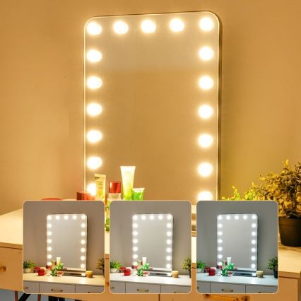 Espejo de maquillaje LED regulable HOLLYWOOD LED/18W/230V 3000/4200/6000K gris