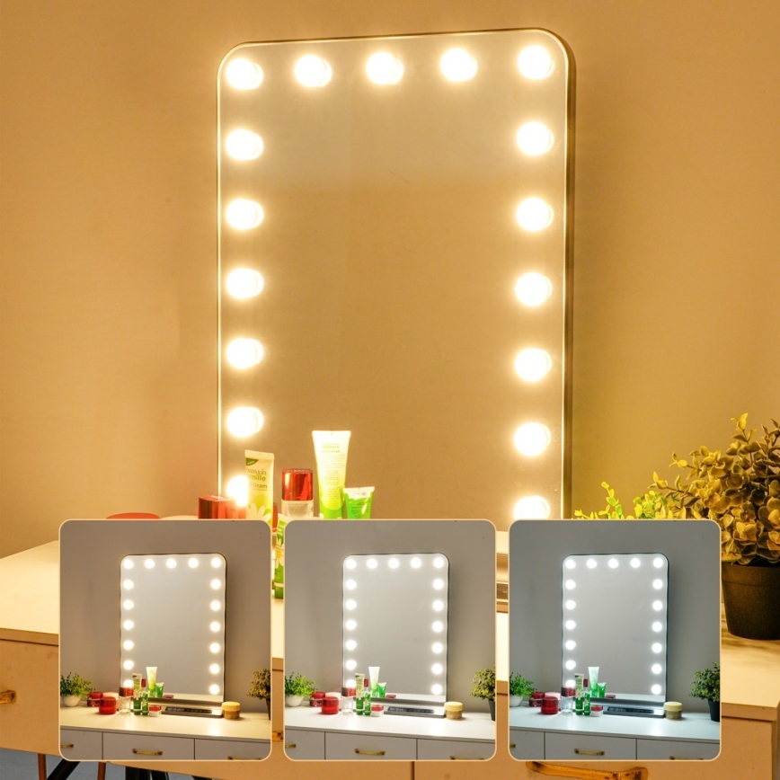 Espejo de maquillaje LED regulable HOLLYWOOD LED/18W/230V 3000/4200/6000K gris