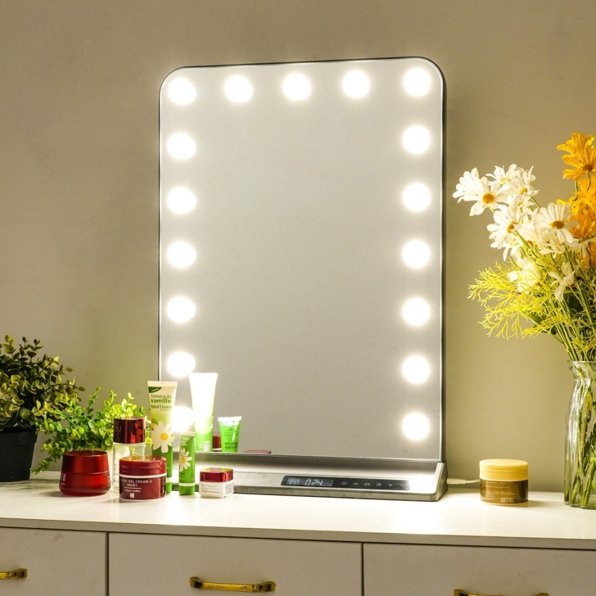 Espejo de maquillaje LED regulable HOLLYWOOD LED/18W/230V 3000/4200/6000K gris