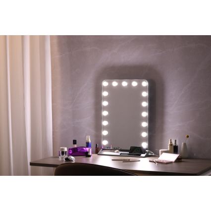 Espejo de maquillaje LED regulable HOLLYWOOD LED/18W/230V 3000/4200/6000K gris