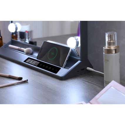 Espejo de maquillaje LED regulable HOLLYWOOD LED/18W/230V 3000/4200/6000K gris