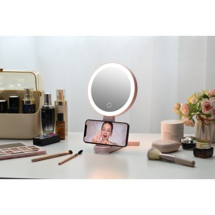 Immax 09102L - LED+CCT Espejo de maquillaje regulable SWEET LED/3W/5V rosa