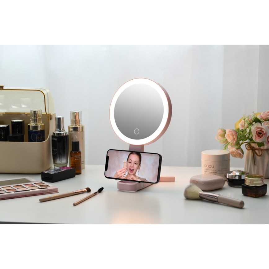 Immax 09102L - LED+CCT Espejo de maquillaje regulable SWEET LED/3W/5V rosa