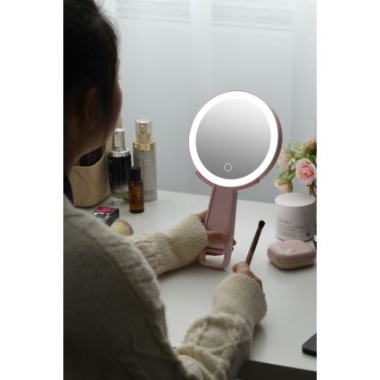 Immax 09102L - LED+CCT Espejo de maquillaje regulable SWEET LED/3W/5V rosa