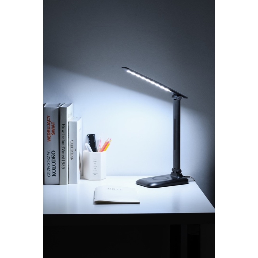 Lámpara de sobremesa LED regulable con carga inalámbrica Qi y USB LUMI LED/7W/230V negra