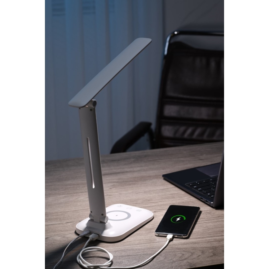 Lámpara de mesa LED regulable con carga inalámbrica QI y USB LUMI LED/7W/230V blanca