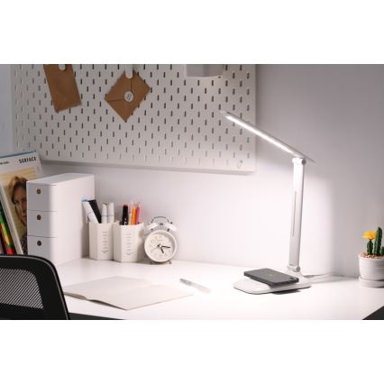 Lámpara de mesa LED regulable con carga inalámbrica QI y USB LUMI LED/7W/230V blanca