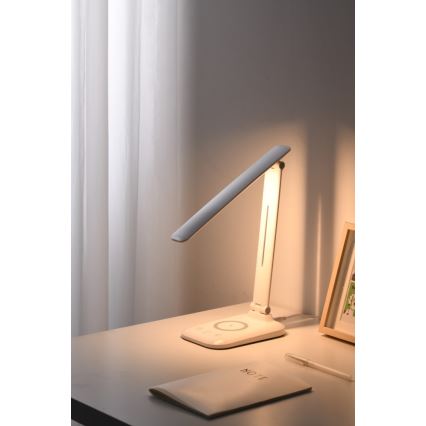 Lámpara de mesa LED regulable con carga inalámbrica QI y USB LUMI LED/7W/230V blanca