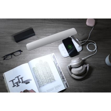 Lámpara de mesa LED regulable con carga inalámbrica QI y USB LUMI LED/7W/230V blanca