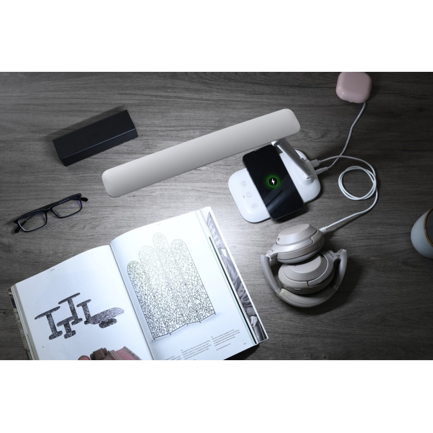 Lámpara de mesa LED regulable con carga inalámbrica QI y USB LUMI LED/7W/230V blanca