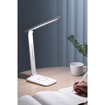 Lámpara de mesa LED regulable con carga inalámbrica QI y USB LUMI LED/7W/230V blanca